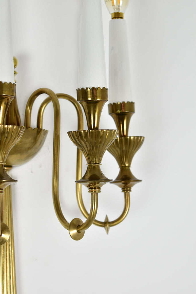 Pair of Four-Light Italian Brass Candelabra Sconces, 1940s