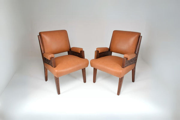 1950's Pair of Art Deco Style Sculpted Armchairs
