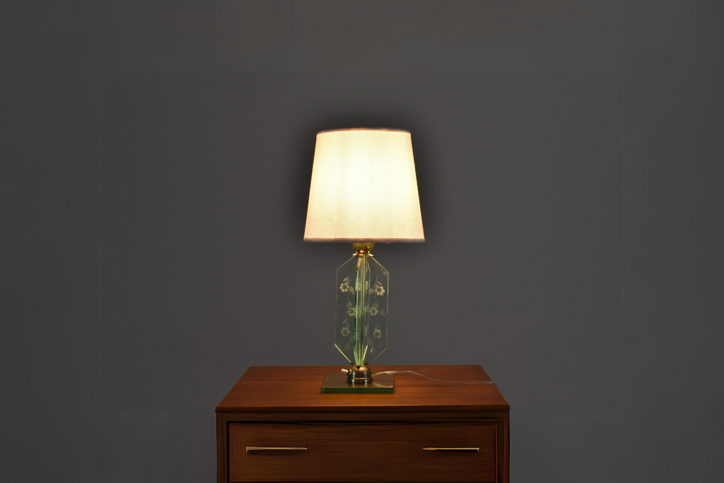 Italian 1950's Flower Engraved Table Lamp Fontana Arte Style