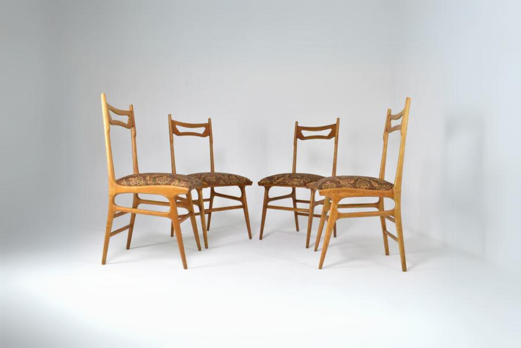Italian Vintage Wooden Dining Chairs, Set of Four, 1950s