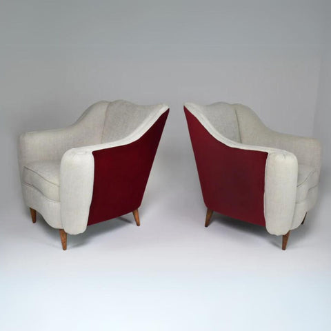 1950's Pairs of Restored Italian Armchairs Attributed to Gio Ponti