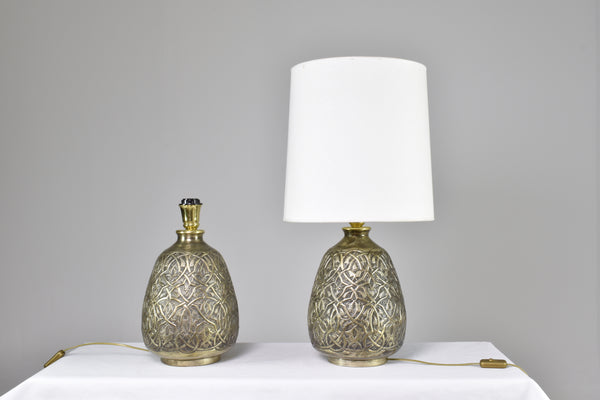 Pair of Art Deco hand-engraved silvered table lamps, 1930's