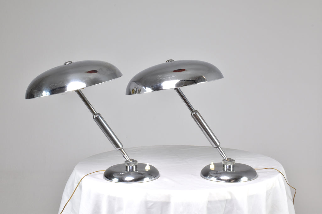 Italian Nickel Table Lamps by Giovanni Michelucci, 1950s