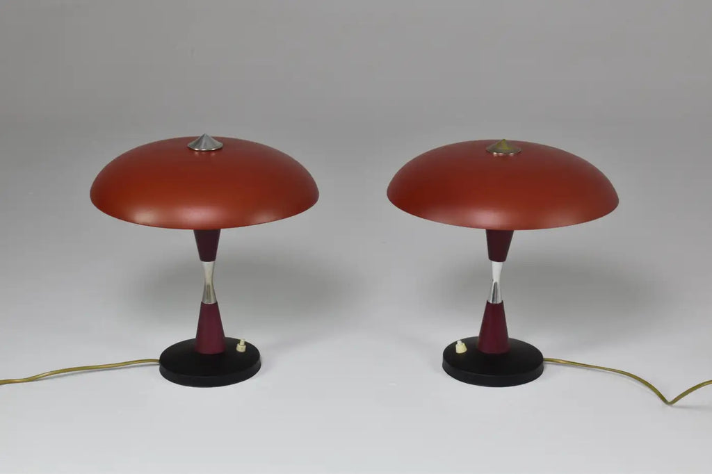 Italian Red Aluminum Table Lamps, Set of Two, 1960s