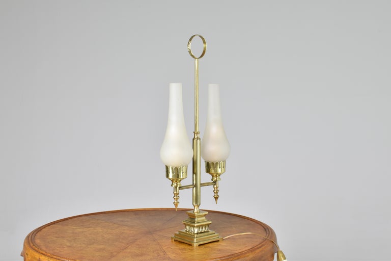 1940s Italian Double Brass Table Lamp with Handle