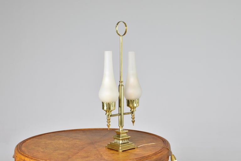 1940s Italian Double Brass Table Lamp with Handle