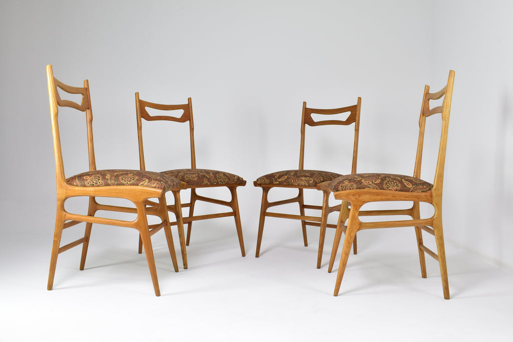 Italian Vintage Wooden Dining Chairs, Set of Four, 1950s
