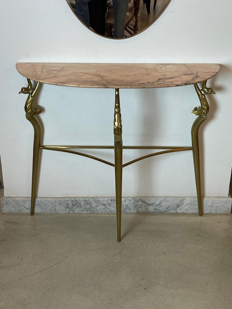 1950's Italian Brass Marble Console with Mirror