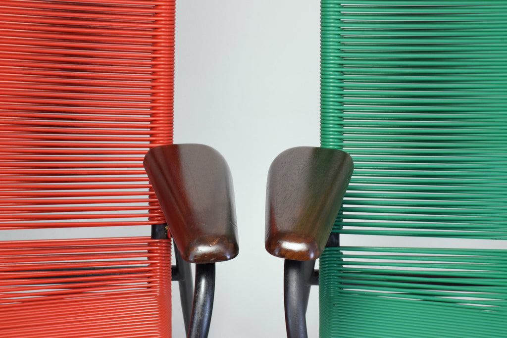1950's Vintage French Red and Green Scoubidou Lounge Chairs, Set of Two - Spirit Gallery 