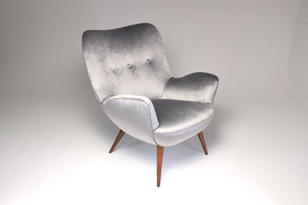 1940s Midcentury Franco Buzzi Grey Velvet Armchair - Spirit Gallery 