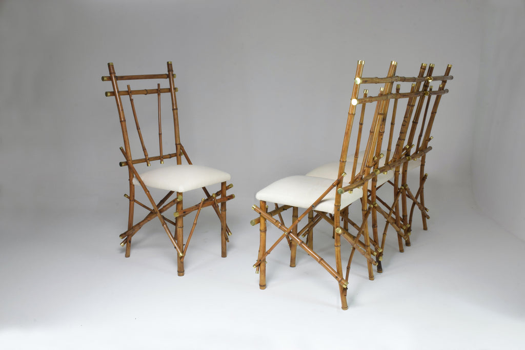 1960's Bamboo Brass Dining Chairs, Set of Four - Spirit Gallery 