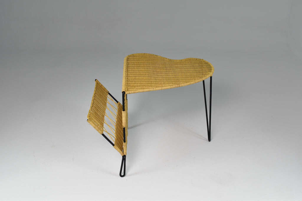 1950's French Rattan Chair and Table with Magazine Rack Set Raoul Guys - Spirit Gallery 