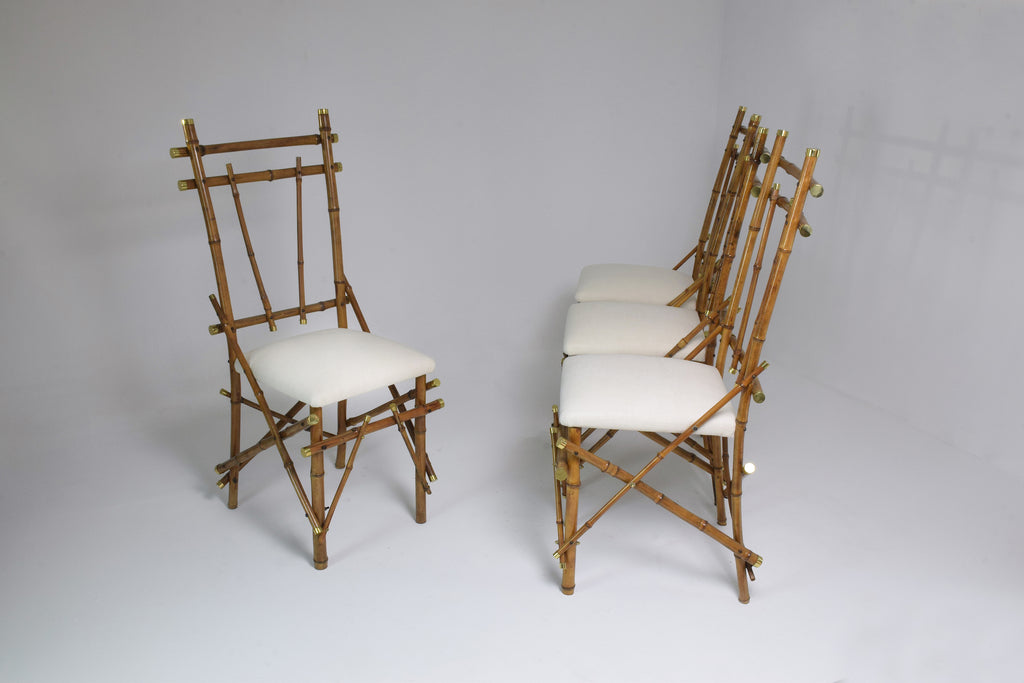 1960's Bamboo Brass Dining Chairs, Set of Four - Spirit Gallery 