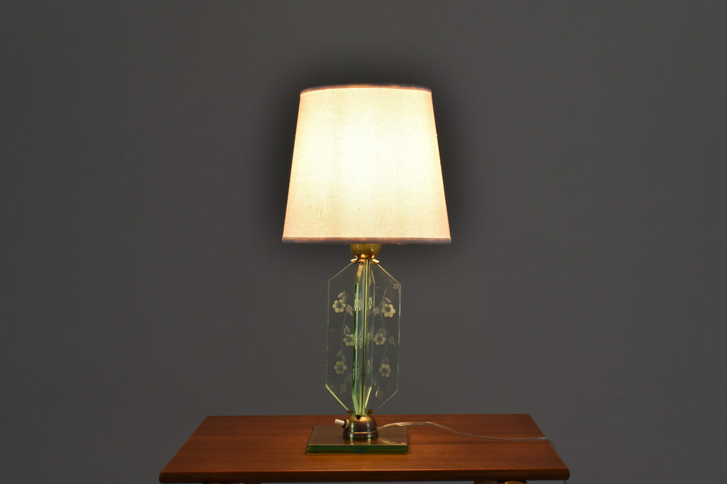 Italian 1950's Flower Engraved Table Lamp Fontana Arte Style - Spirit Gallery 