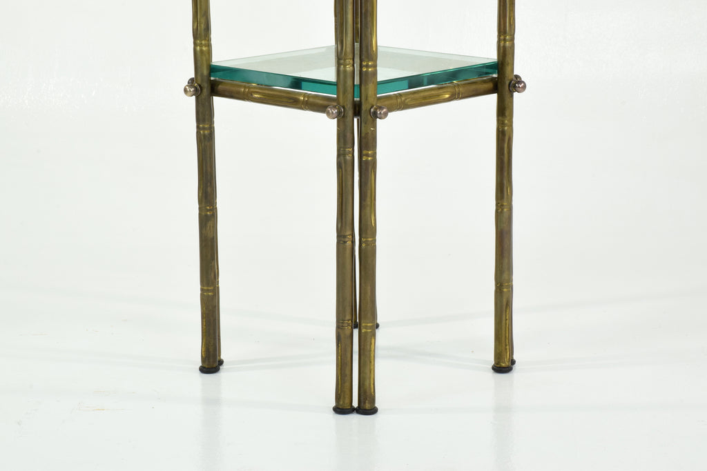 French Polished Brass and Glass Pedestal or Side Table, 1970's - Spirit Gallery 