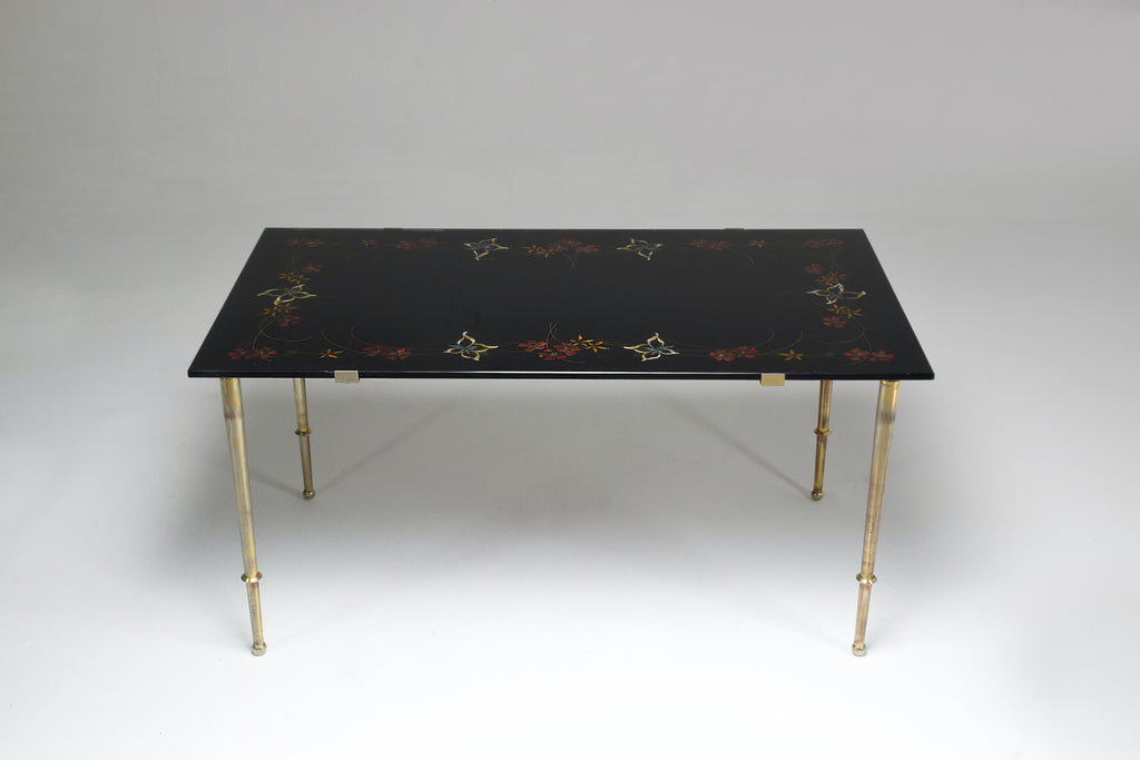 1970's French Floral Glass Hand-Painted Coffee Table - Spirit Gallery 