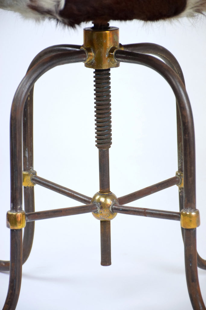 Adjustable Art Deco/Industrial Cowhide Stool, 1930's - Spirit Gallery 