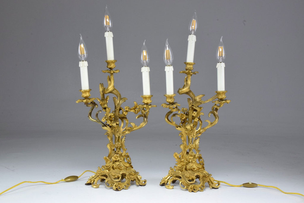 Antique Pair of French Ormolu Electrified Candelabras - Spirit Gallery 