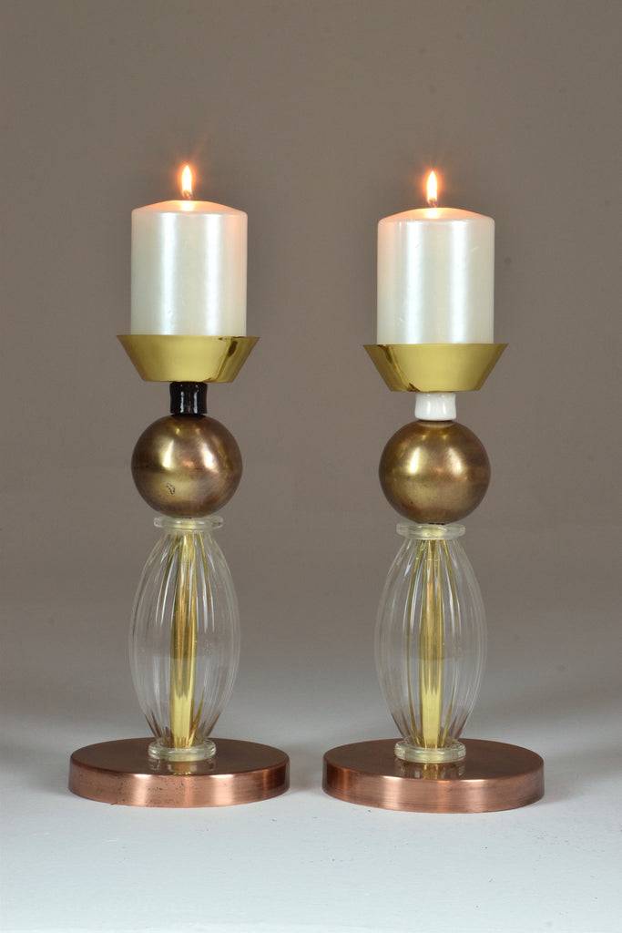 Crystal Brass Candlesticks, Confinement Collection by JAS - Spirit Gallery 