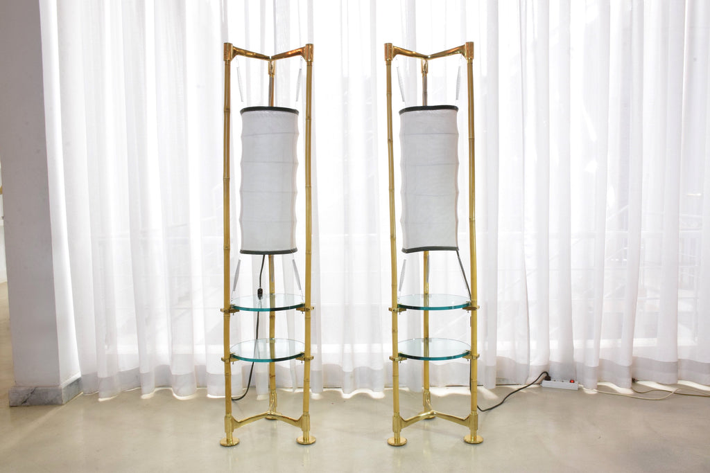 Two Vintage Brass Bamboo Floor Lamps, Gabriella Crespi Style, 1970s - Spirit Gallery 