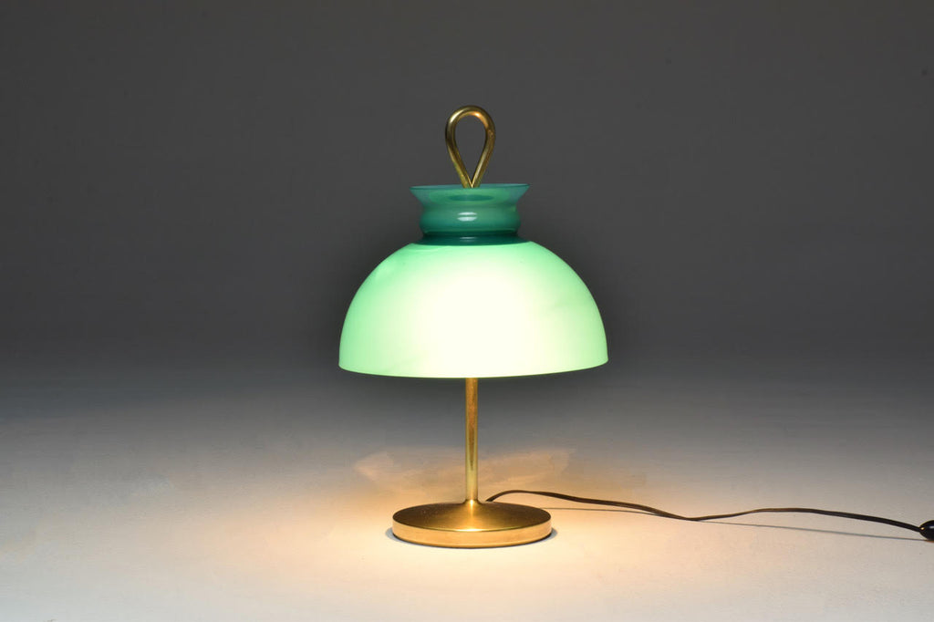 1950's Mid-Century Ignazio Gardella Turquoise Brass Table Lamp - Spirit Gallery 